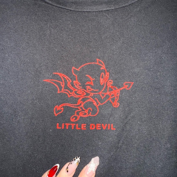 French Pastry Black Tee with Red Devil Design - Picture 3 of 3